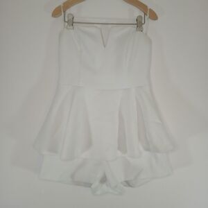 Lulus White Strapless Peplum Romper Fit & Flared Shorts Minimalist Bridal Core